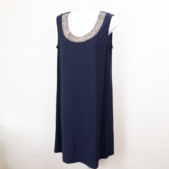R & M Collection Black Shift Dress w/ Rhinestones, Size 10 - Picture 1 of 7